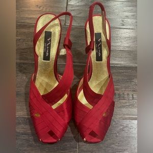 Nina Red Peep Toe Pumps